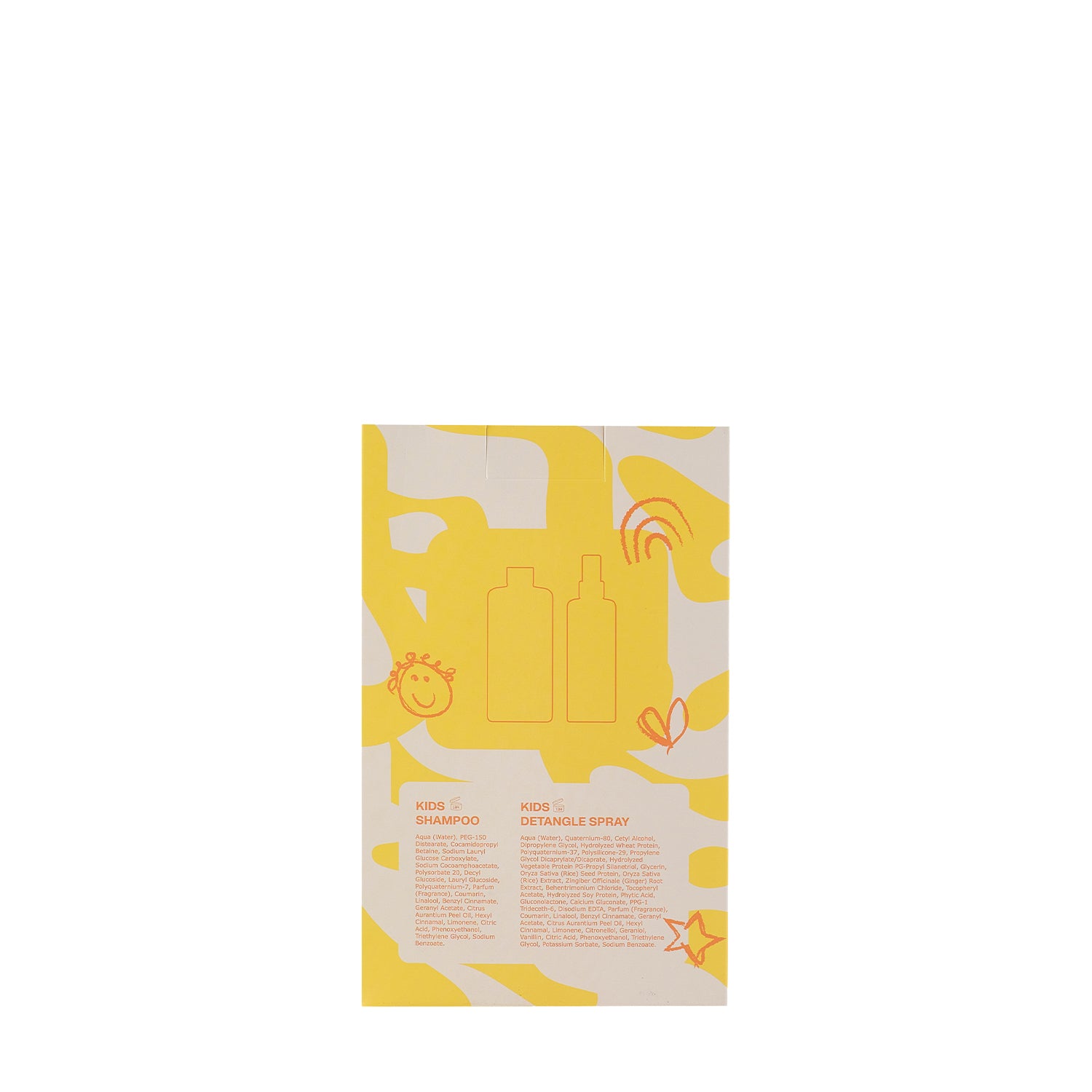 Yellow and white product packaging with bottle illustrations on a white background - Luna Pro Haircare Holiday Gift Set Knotty To Nice Kids Shampoo and Detangle Spray 